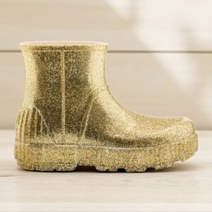 UGG Women's Gold Glitter Cozy Robber Rain Boots Branded Platform Size 8
